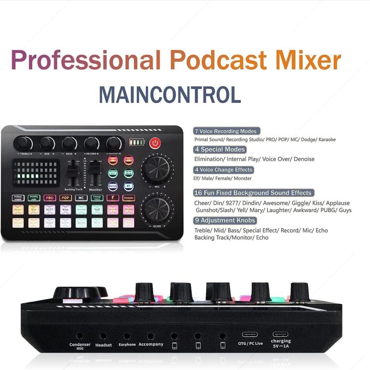 Kit de equipo para podcast con micrófono de condensador dual BM800 y tarjeta de sonido en vivo F998max. Soporte de brazo articulado ajustable.