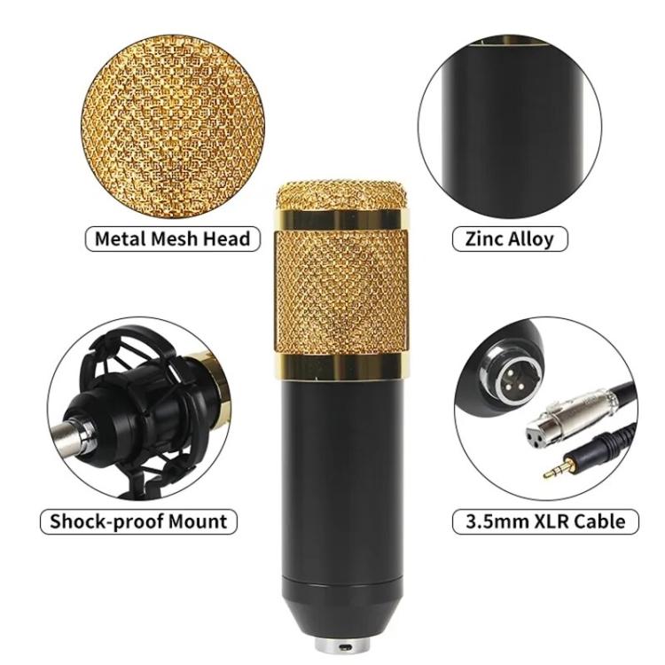 Kit de equipo para podcast con micrófono de condensador dual BM800 y tarjeta de sonido V8S Live. Soporte de brazo articulado ajustable.