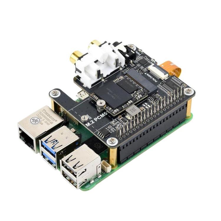 Adaptador PCIe a M.2 HAT para Raspberry Pi 5 con extensión de audio I2S y compatible con unidades de estado sólido con protocolo NVMe., Waveshare 34170