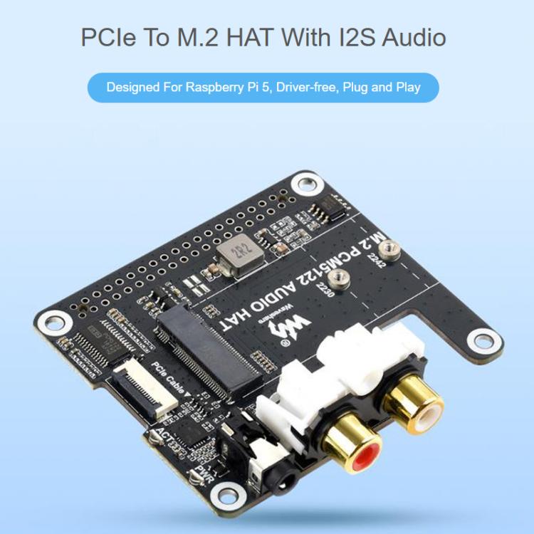 Adaptador PCIe a M.2 HAT para Raspberry Pi 5 con extensión de audio I2S y compatible con unidades de estado sólido con protocolo NVMe., Waveshare 34170