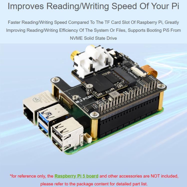 Adaptador PCIe a M.2 HAT para Raspberry Pi 5 con extensión de audio I2S y compatible con unidades de estado sólido con protocolo NVMe., Waveshare 34170