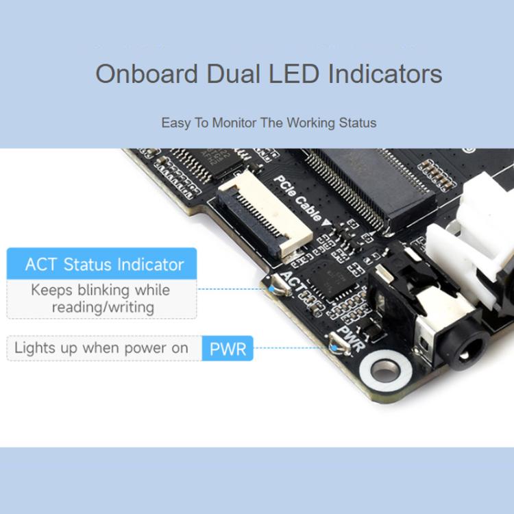 Adaptador PCIe a M.2 HAT para Raspberry Pi 5 con extensión de audio I2S y compatible con unidades de estado sólido con protocolo NVMe., Waveshare 34170