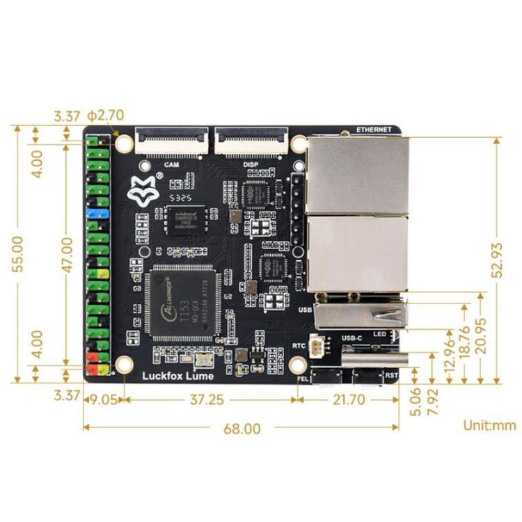 Placa de desarrollo Linux de alto rendimiento Luckfox Lume, basada en el procesador industrial heterogéneo multinúcleo Allwinner T153, con dos puertos Gigabit Ethernet., With POE Model, Basic