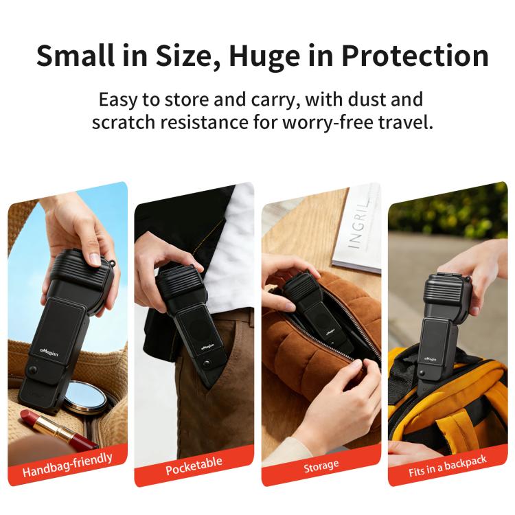 Funda protectora para gimbal aMagisn para DJI Osmo Pocket 4 con diseño abatible de una sola pieza y protector de joystick 3D integrado.