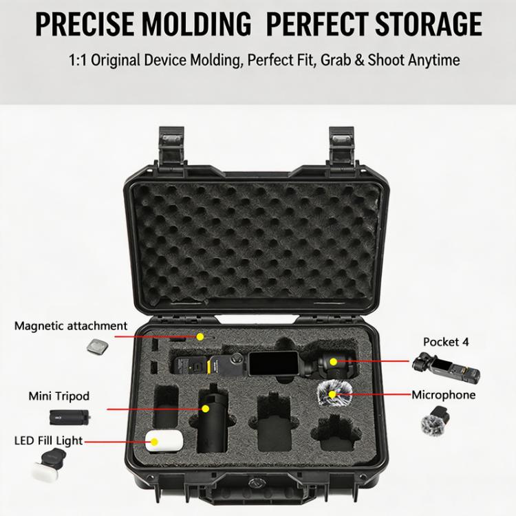 Estuche rígido a prueba de explosiones para DJI Osmo Pocket 4, caja de almacenamiento protectora con espuma EVA personalizada.