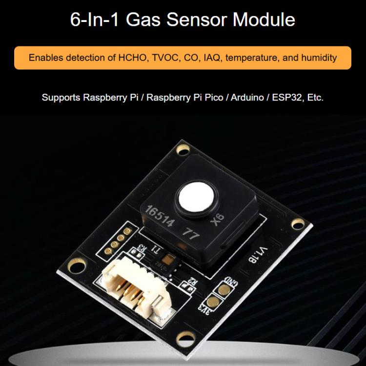 Módulo sensor de gas 6 en 1 para el medio ambiente compatible con interfaz de control UART, Waveshare 34169