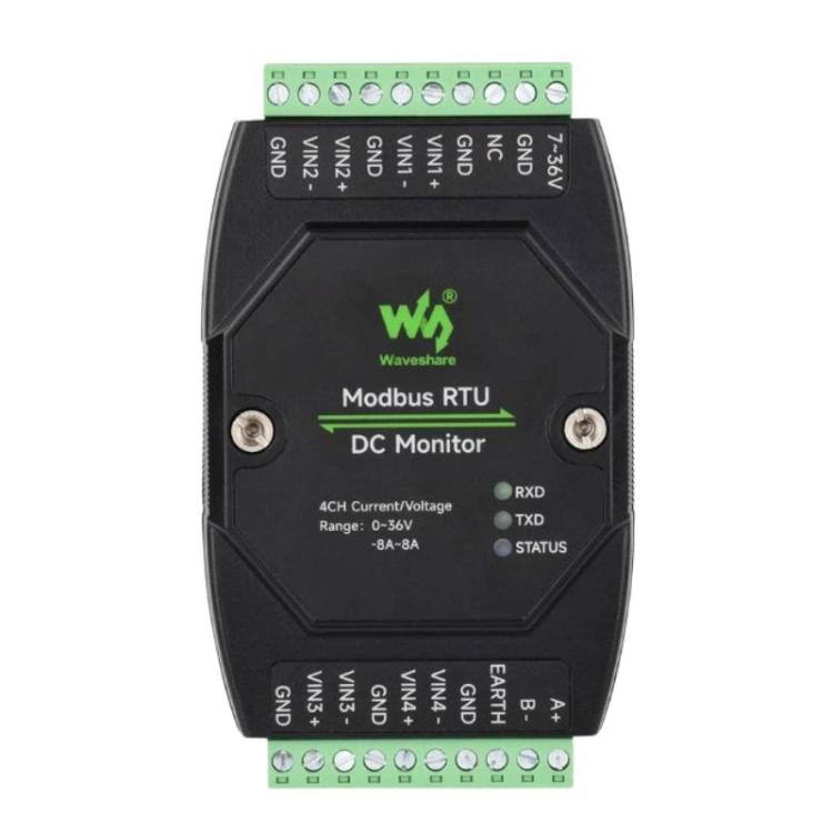 Módulo industrial de monitorización de CC de 4 canales, adquisición de alta precisión de 16 bits, compatible con medición de voltaje y corriente, protocolo Modbus RTU., 33931