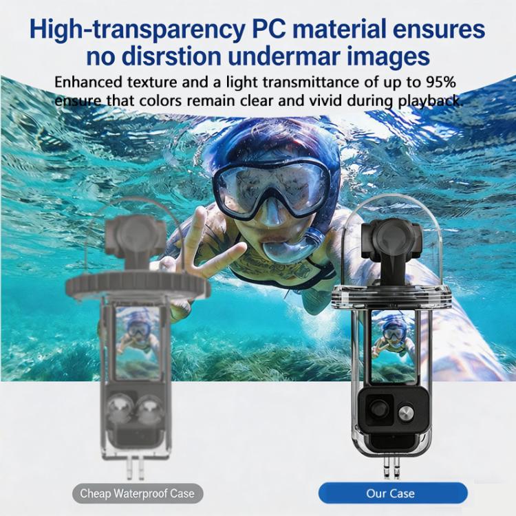 Carcasa impermeable para DJI Osmo Pocket 4, sumergible hasta 60 m/196 pies, con vista panorámica de 540 grados, ideal para surf y snorkel.