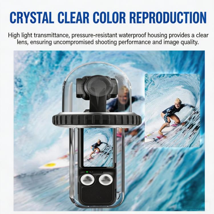 Carcasa impermeable para DJI Osmo Pocket 4, sumergible hasta 60 m/196 pies, con vista panorámica de 540 grados, ideal para surf y snorkel.