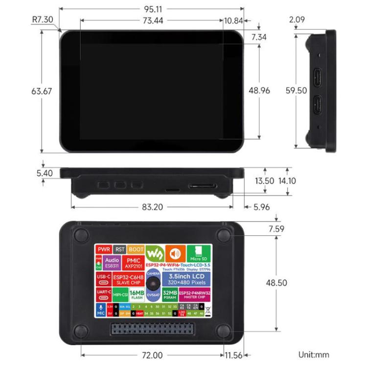 Waveshare 33511 ESP32-P4 Placa de desarrollo de visión inteligente de 3,5 pulgadas con micrófono y altavoz integrados, compatible con Wi-Fi 6 y BLE 5, 33511