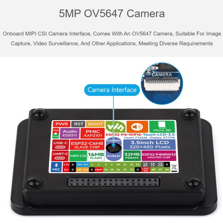 Waveshare 33511 ESP32-P4 Placa de desarrollo de visión inteligente de 3,5 pulgadas con micrófono y altavoz integrados, compatible con Wi-Fi 6 y BLE 5, 33511