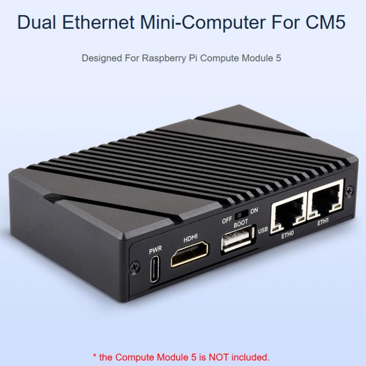 Miniordenador Raspberry Pi CM5 Gigabit / 2.5G con doble Ethernet, compatible con dos puertos Ethernet RJ45, salida de vídeo 4K y dos interfaces MIPI., Waveshare 34180