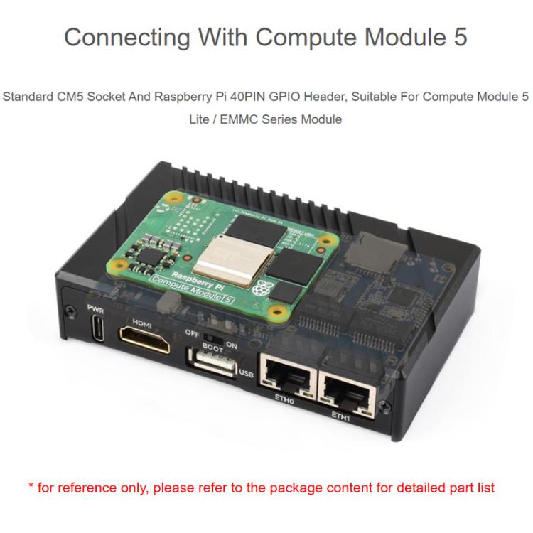 Miniordenador Raspberry Pi CM5 Gigabit / 2.5G con doble Ethernet, compatible con dos puertos Ethernet RJ45, salida de vídeo 4K y dos interfaces MIPI., Waveshare 34180