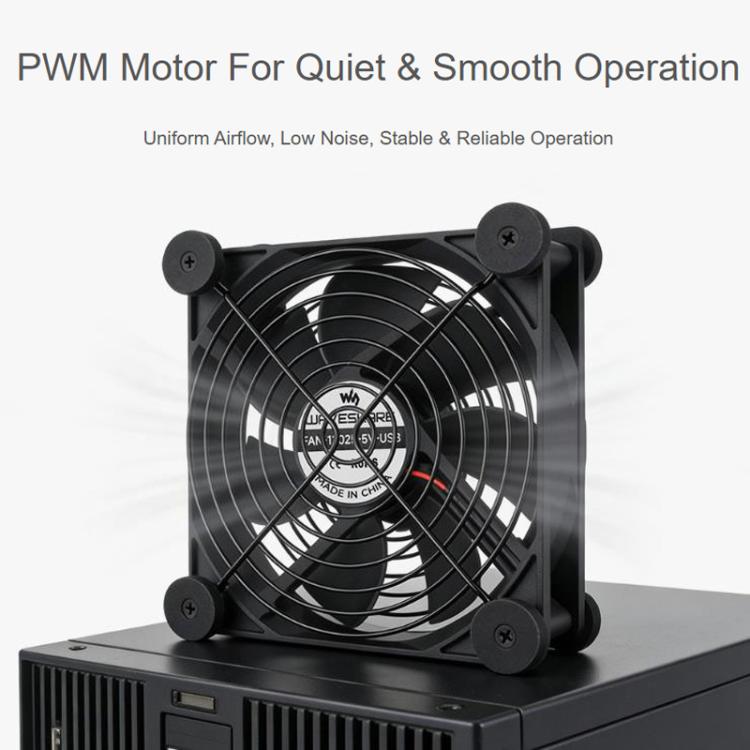 Ventilador de refrigeración silencioso Waveshare 34398 USB 5V de 120 mm, 3 velocidades ajustables, control PWM, alto flujo de aire, diseño antivibración., Single, Double
