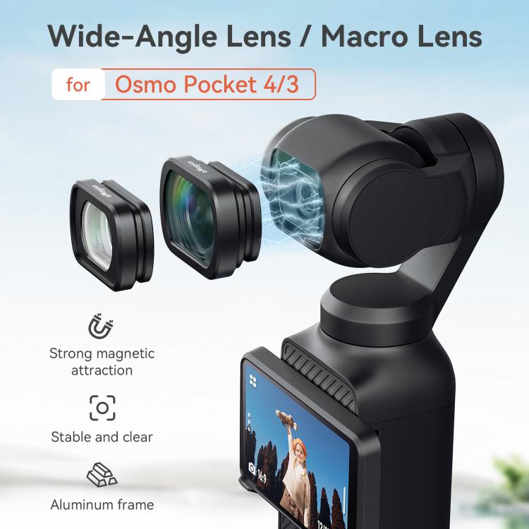 Filtro de lente de cristal óptico magnético 4/3 con marco de aleación de aluminio para DJI Osmo Pocket, aMagisn Macro Lens 10X, aMagisn Wide Angle Lens 0.72X