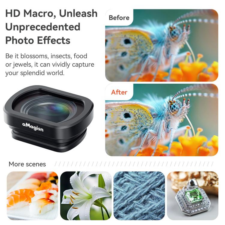 Filtro de lente de cristal óptico magnético 4/3 con marco de aleación de aluminio para DJI Osmo Pocket, aMagisn Macro Lens 10X, aMagisn Wide Angle Lens 0.72X