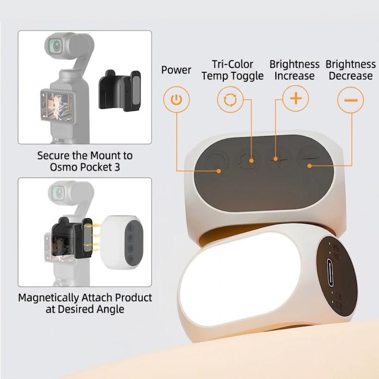 Luz de relleno magnética para DJI Osmo Pocket 4/3, 3 modos de color, portátil, recargable, para vlogs y vídeos., 2pcs /Pack