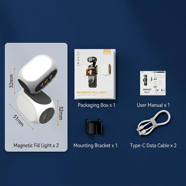 Luz de relleno magnética para DJI Osmo Pocket 4/3, 3 modos de color, portátil, recargable, para vlogs y vídeos., 2pcs /Pack