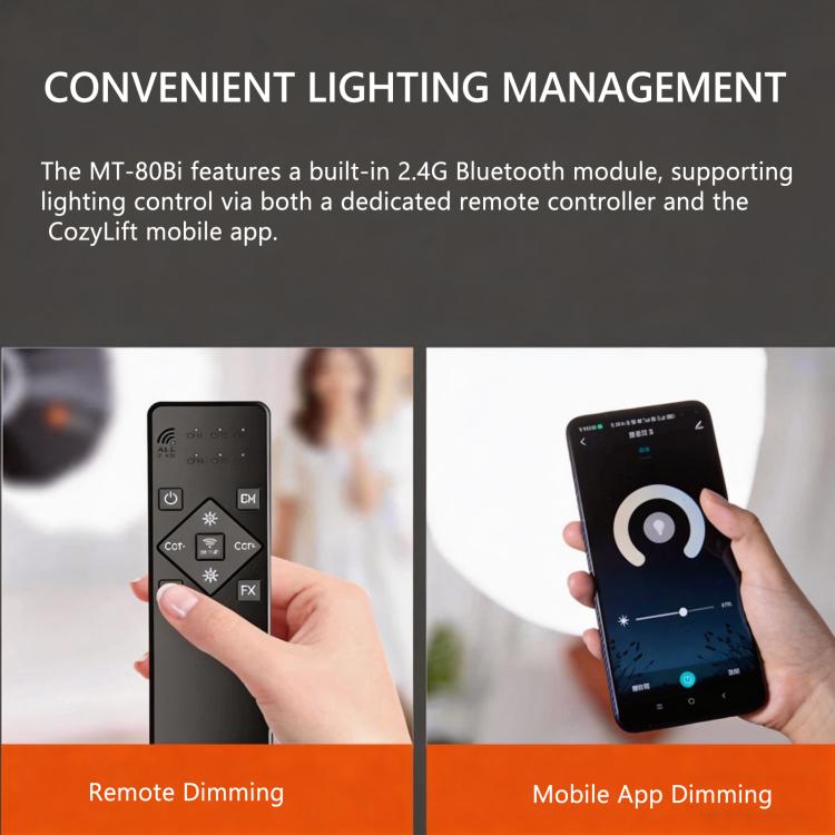 Luz de vídeo DENGWEI MT-80Bi de 80 W con LED COB bicolor de salida continua (2700 K-6500 K) y un índice de reproducción cromática (CRI) de más de 96., EU Plug, US Plug, UK Plug