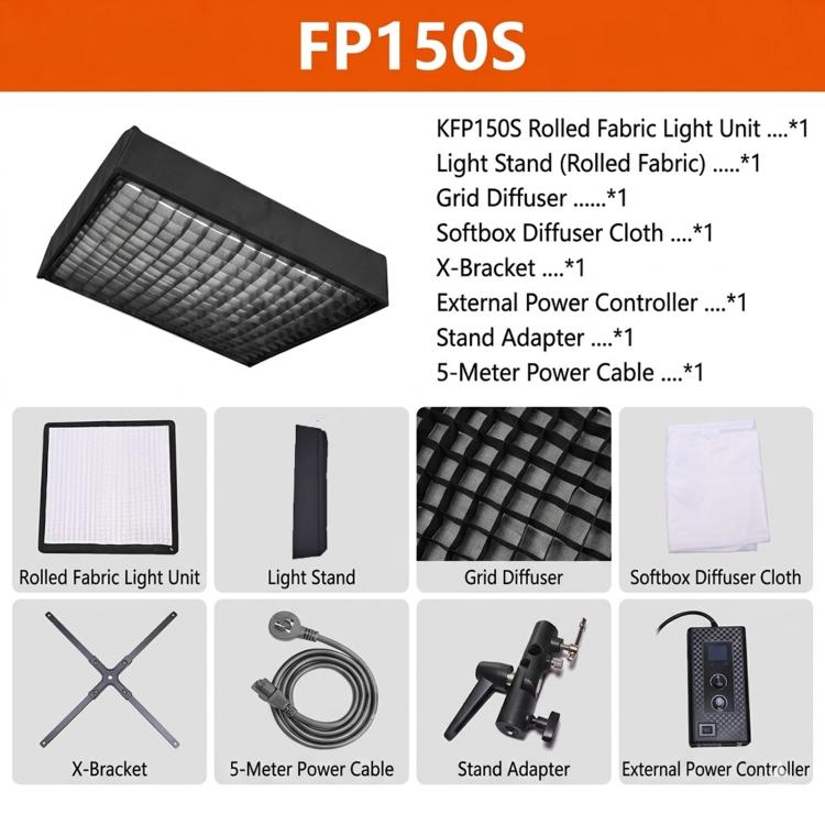 Panel de luz LED flexible enrollable DENGWEI FP150S de 150 W con rejilla, bicolor, 2700 K-6500 K., EU Plug, US Plug, UK Plug