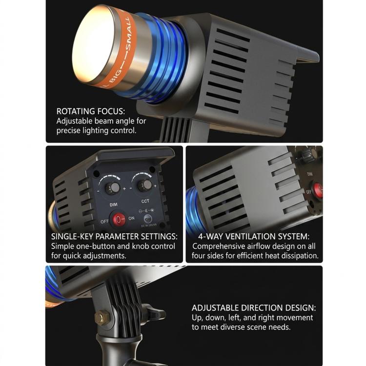 Foco LED COB DENGWEI de 50 W para cabello, ideal para transmisiones en vivo, bicolor (3000 K-6500 K), para estudio, con enfoque ajustable., EU Plug, US Plug, UK Plug