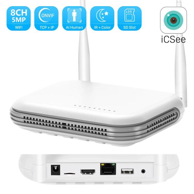 Sistema NVR inalámbrico de 8 canales para cámaras de seguridad de 5MP/3MP, grabador de vídeo en red WiFi, compatible con disco duro de 2,5 pulgadas y tarjeta TF., US Plug, EU Plug, UK Plug