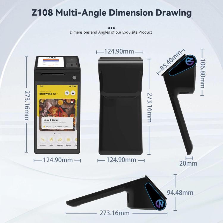 Caja registradora TPV portátil Android Z108, dispositivo de pago con escaneo táctil de doble pantalla para supermercados y restaurantes., 2.6 inch EU Plug, 3.9 inch EU Plug