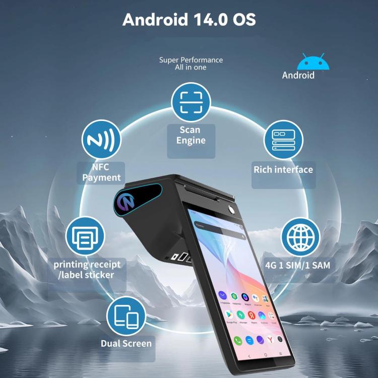 Caja registradora TPV portátil Android Z108, dispositivo de pago con escaneo táctil de doble pantalla para supermercados y restaurantes., 2.6 inch EU Plug, 3.9 inch EU Plug