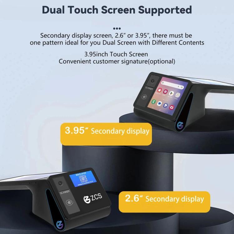 Caja registradora TPV portátil Android Z108, dispositivo de pago con escaneo táctil de doble pantalla para supermercados y restaurantes., 2.6 inch EU Plug, 3.9 inch EU Plug