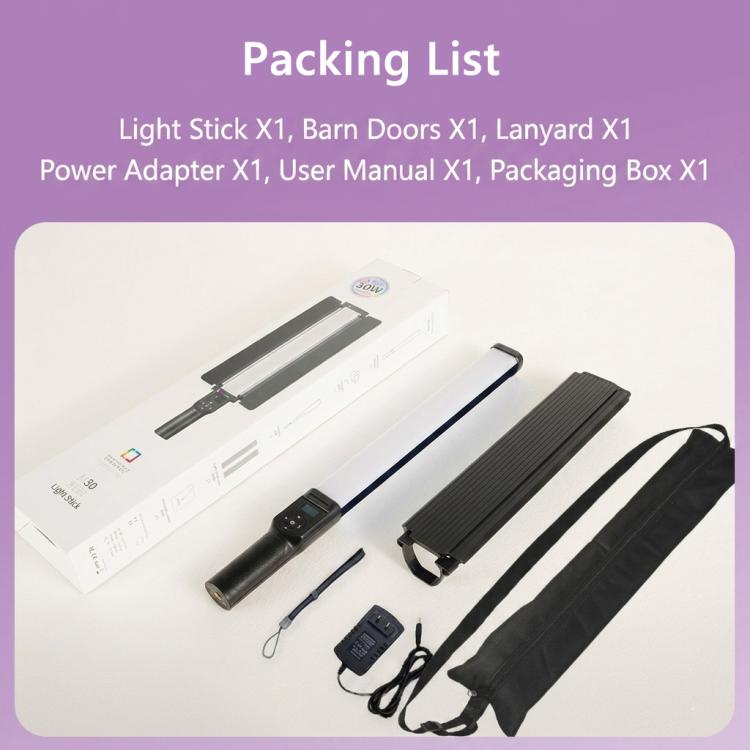 Varita de luz LED RGB portátil DENGWEI de 30 W, recargable, para vídeo, 2700 K-8500 K, luz de relleno para fotografía a todo color con viseras desmontables, enchufe estadounidense.