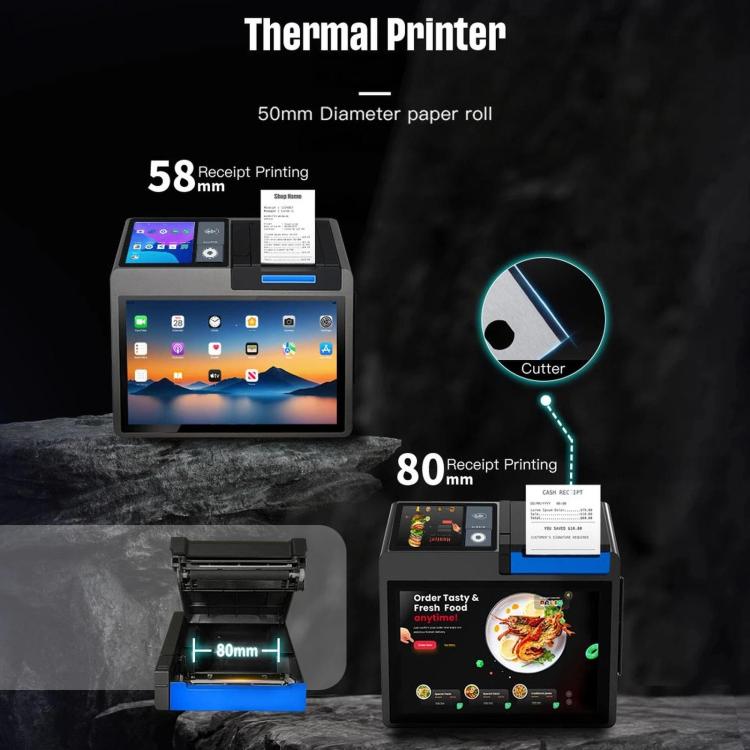 Caja registradora inteligente Z100 de doble pantalla con impresora, todo en uno, terminal POS Android para hoteles, restaurantes y supermercados. Enchufe europeo., 3.95 inch 58mm, 3.95 inch 80mm, 2.6 inch 58mm, 2.6 inch 80mm