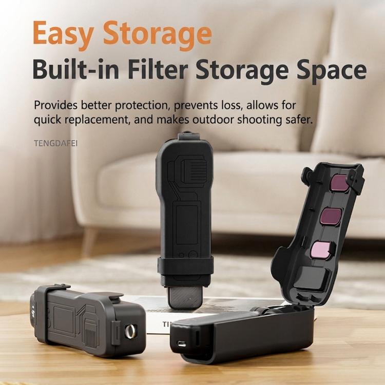 Funda protectora rígida para gimbal DJI Osmo Pocket 3 con almacenamiento integrado para 3 filtros y cubierta resistente a los arañazos.