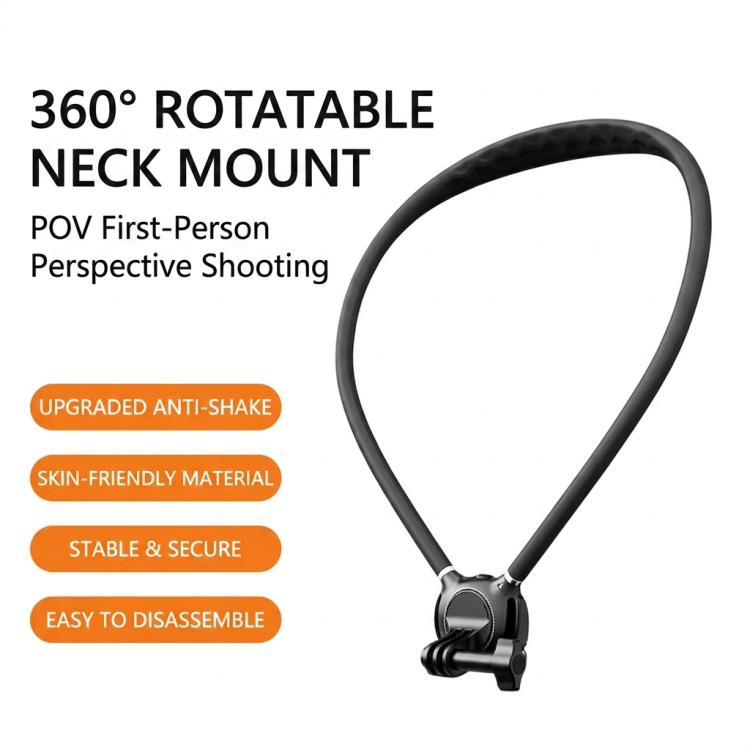 Soporte para cuello para cámara de acción con base giratoria de 360 grados de liberación rápida, soporte para collar POV con amortiguación de aire y correa pectoral antivibración.