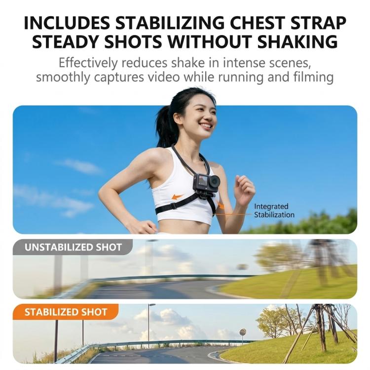 Soporte para cuello para cámara de acción con base giratoria de 360 grados de liberación rápida, soporte para collar POV con amortiguación de aire y correa pectoral antivibración.