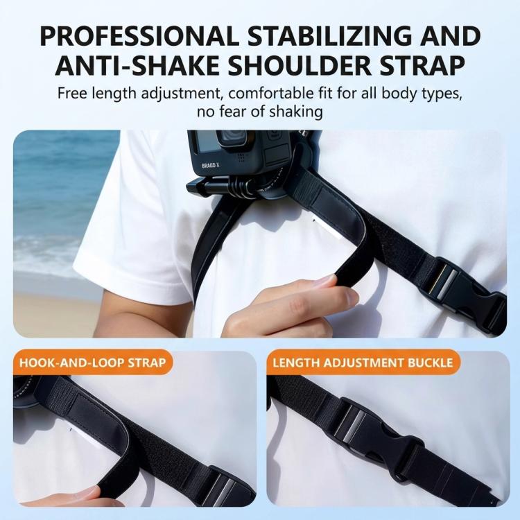 Soporte para cuello para cámara de acción con base giratoria de 360 grados de liberación rápida, soporte para collar POV con amortiguación de aire y correa pectoral antivibración.