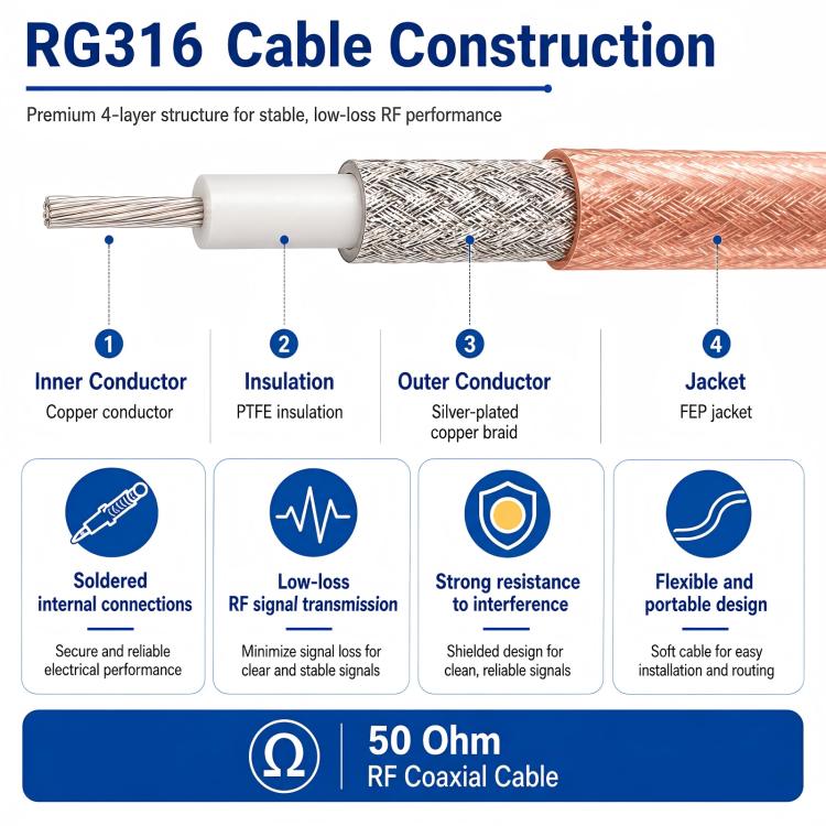 Cable de extensión coaxial RF RG316 con conector UHF macho a conector N macho, 0.1m, 0.15m, 0.3m, 1m, 2m, 3m, 5m