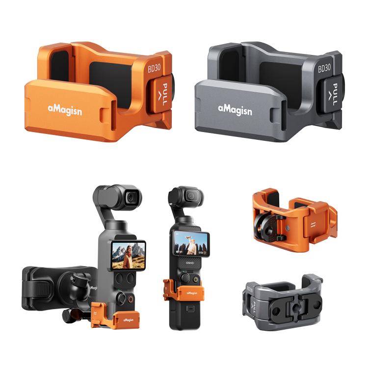 Jaula metálica multifuncional para cámara DJI Osmo Pocket 4 y Pocket 3 aMagisn con soporte para zapata fría, rosca de doble punta y de 1/4 de pulgada, adaptador de liberación rápida magnético compatible.