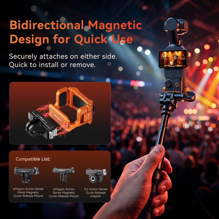 Jaula metálica multifuncional para cámara DJI Osmo Pocket 4 y Pocket 3 aMagisn con soporte para zapata fría, rosca de doble punta y de 1/4 de pulgada, adaptador de liberación rápida magnético compatible.