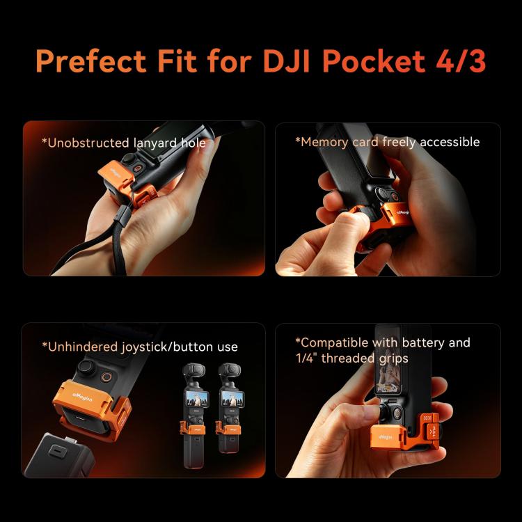 Jaula metálica multifuncional para cámara DJI Osmo Pocket 4 y Pocket 3 aMagisn con soporte para zapata fría, rosca de doble punta y de 1/4 de pulgada, adaptador de liberación rápida magnético compatible.