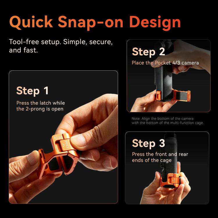Jaula metálica multifuncional para cámara DJI Osmo Pocket 4 y Pocket 3 aMagisn con soporte para zapata fría, rosca de doble punta y de 1/4 de pulgada, adaptador de liberación rápida magnético compatible.