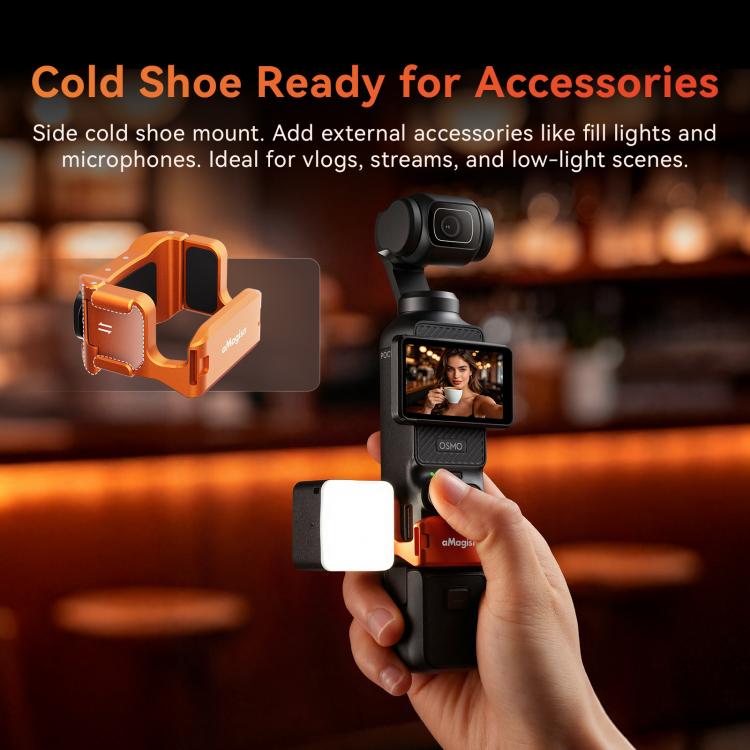 Jaula metálica multifuncional para cámara DJI Osmo Pocket 4 y Pocket 3 aMagisn con soporte para zapata fría, rosca de doble punta y de 1/4 de pulgada, adaptador de liberación rápida magnético compatible.