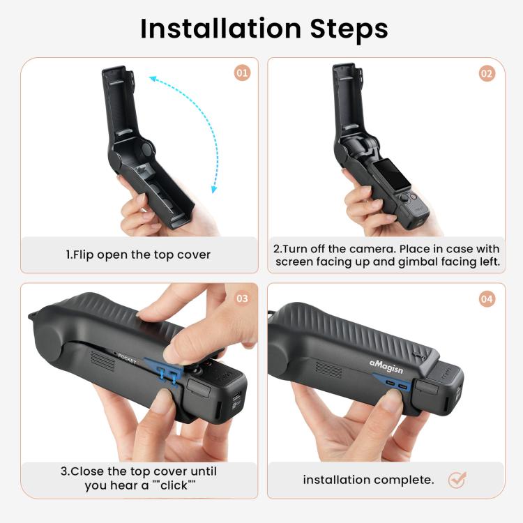 Funda protectora aMagisn de una sola pieza con tapa abatible, resistente a los impactos, de ABS, con compartimento magnético integrado para el filtro, para DJI Osmo Pocket 4.