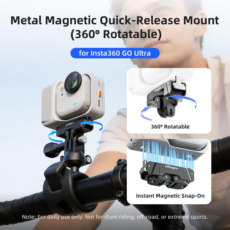 Soporte magnético de metal de liberación rápida AMagisn giratorio 360 grados con rosca de 1/4 de pulgada y base de 2 puntas para Insta360 GO Ultra., For Insta360 GO Ultra