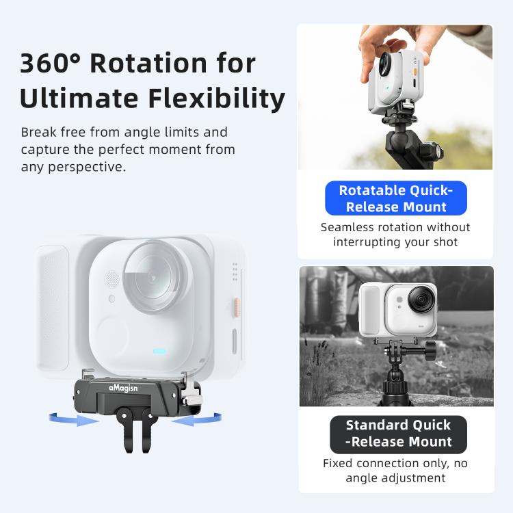 Soporte magnético de metal de liberación rápida AMagisn giratorio 360 grados con rosca de 1/4 de pulgada y base de 2 puntas para Insta360 GO Ultra., For Insta360 GO Ultra