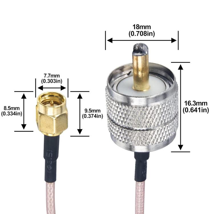 Cable de conexión RF RG316 con conector SMA macho a conector PL259 UHF macho, 0.1m, 0.15m, 0.3m, 1m, 2m, 3m, 5m