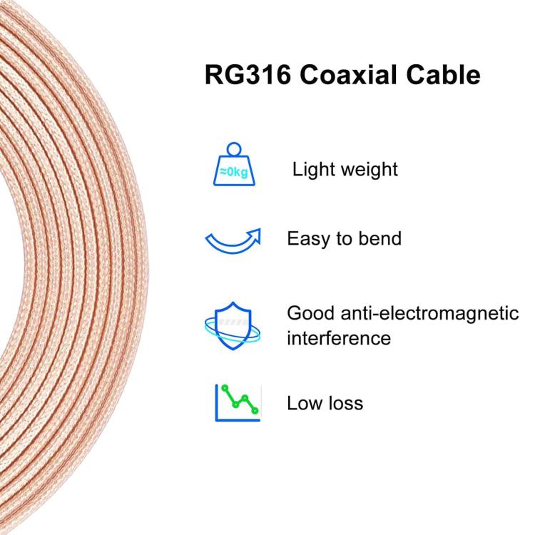 Cable coaxial RF RG316 con conector SMA macho a conector BNC hembra, 0.1m, 0.15m, 0.3m, 1m, 2m, 3m, 5m