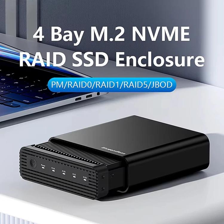 Carcasa para SSD NVMe M.2 USB4 Blueendless, caja externa de cuatro bahías para unidades de estado sólido de 40 Gbps, compatible con Soft RAID 0/1/5, capacidad de 32 TB., US Plug, EU Plug, UK Plug, AU Plug