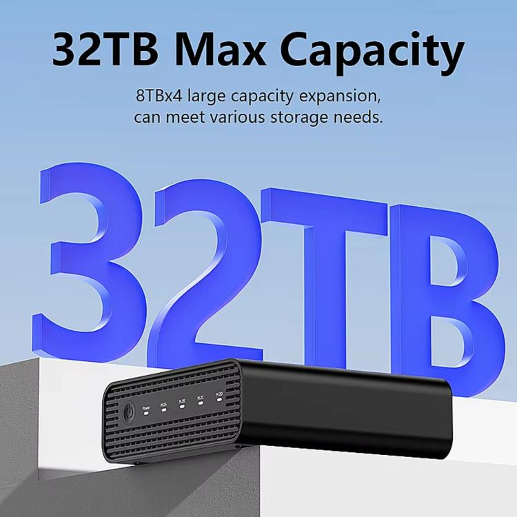 Carcasa para SSD NVMe M.2 USB4 Blueendless, caja externa de cuatro bahías para unidades de estado sólido de 40 Gbps, compatible con Soft RAID 0/1/5, capacidad de 32 TB., US Plug, EU Plug, UK Plug, AU Plug