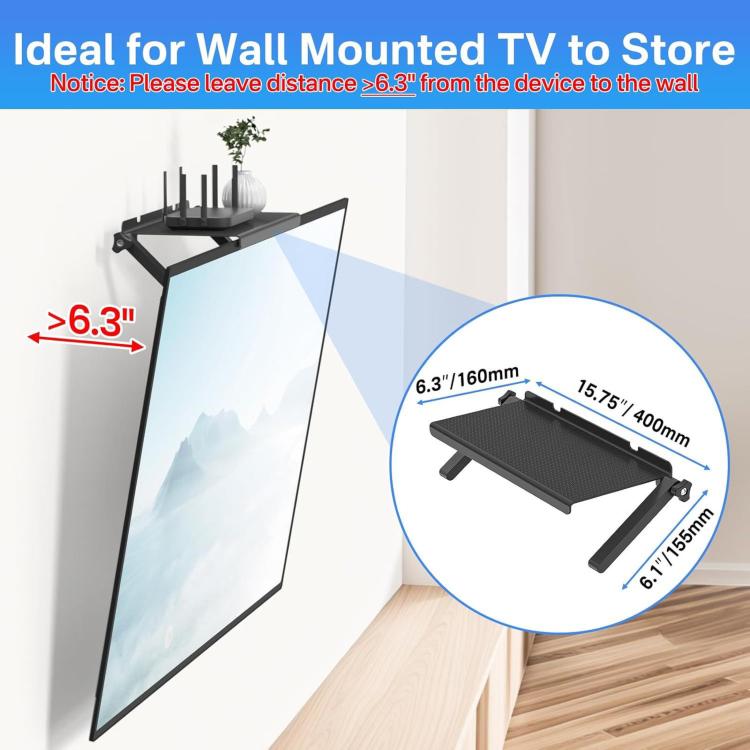 Estante superior ajustable para TV de 13 pulgadas, montado en la pared.