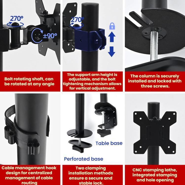 Soporte de escritorio giratorio y ajustable en altura para monitores de computadora de 10 a 32 pulgadas., ZX-MT010
